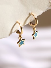 FatFace Teal Blue Enamel Star Drop Earrings - Image 2 of 2