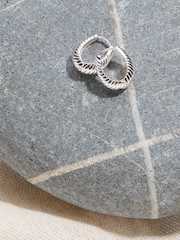 FatFace Silver Tone Textured Hoop Earrings - Image 2 of 2
