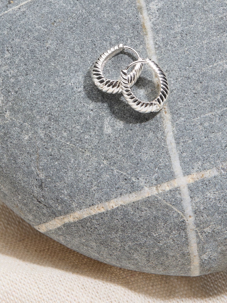 FatFace Silver Tone Textured Hoop Earrings - Image 2 of 2 FatFace Silver Tone Textured Hoop Earrings - Image 2 of 2