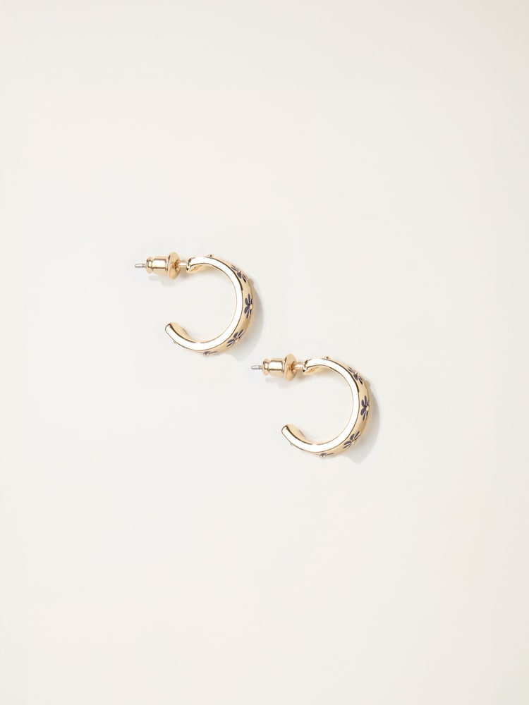 FatFace Navy Bliue Enamel Daisy Hoop Earrings - Image 1 of 2