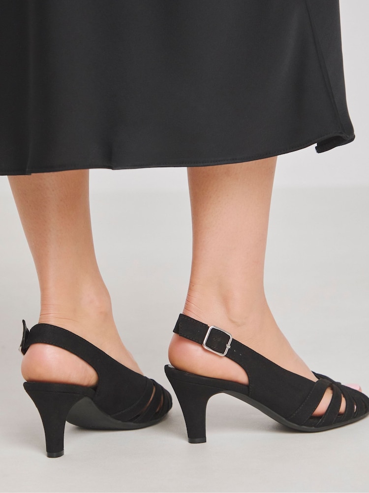 JD Williams Black Extra Wide Fit Peep Toe Heeled Slingback - Image 2 of 5