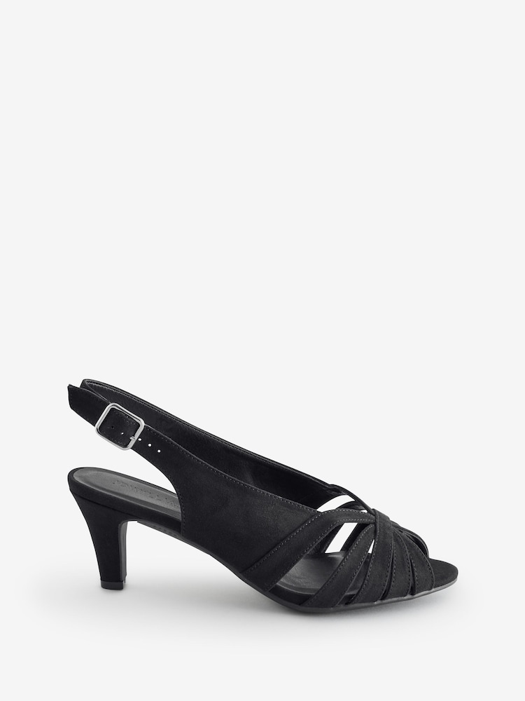 JD Williams Black Extra Wide Fit Peep Toe Heeled Slingback - Image 5 of 5