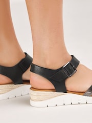 JD Williams Black Extra Wide Fit Leather Crossover Sandals - Image 3 of 4