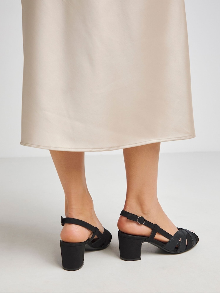 JD Williams Black Extra Wide Fit Peep Toe Slingback Shoes - Image 2 of 4