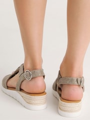 JD Williams Natural Wide Fit Leather Crossover Sandals In Wide Fit - Image 2 of 4