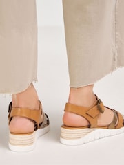 JD Williams Natural Extra Wide Fit Leather Crossover Sandals - Image 2 of 4