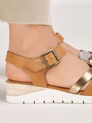 JD Williams Natural Extra Wide Fit Leather Crossover Sandals - Image 3 of 4
