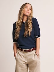 Anthology By JD Williams Blue Premium Contrast Trim Short Sleeve Jumper - Image 1 of 5