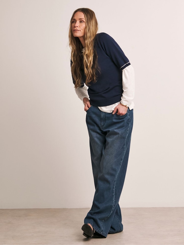 Anthology By JD Williams Blue Premium Contrast Trim Short Sleeve Jumper - Image 5 of 5
