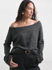Anthology By JD Williams Grey Premium Off The Shoulder Knitted Tunic - Image 1 of 7