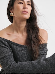 Anthology By JD Williams Grey Premium Off The Shoulder Knitted Tunic - Image 3 of 7