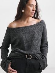 Anthology By JD Williams Grey Premium Off The Shoulder Knitted Tunic - Image 7 of 7