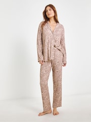 JD Williams Brown Animal Print Button Through Pyjama Set - Image 1 of 4