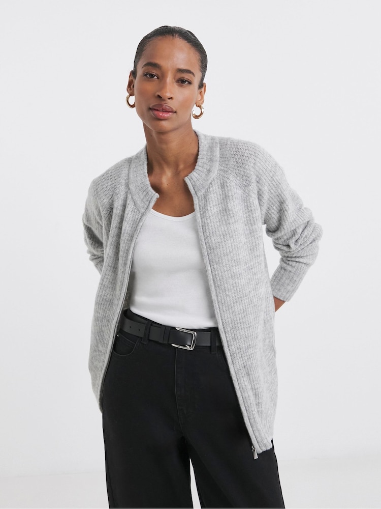 JD Williams Grey Sponge Zip Through Cardigan - Image 1 of 4