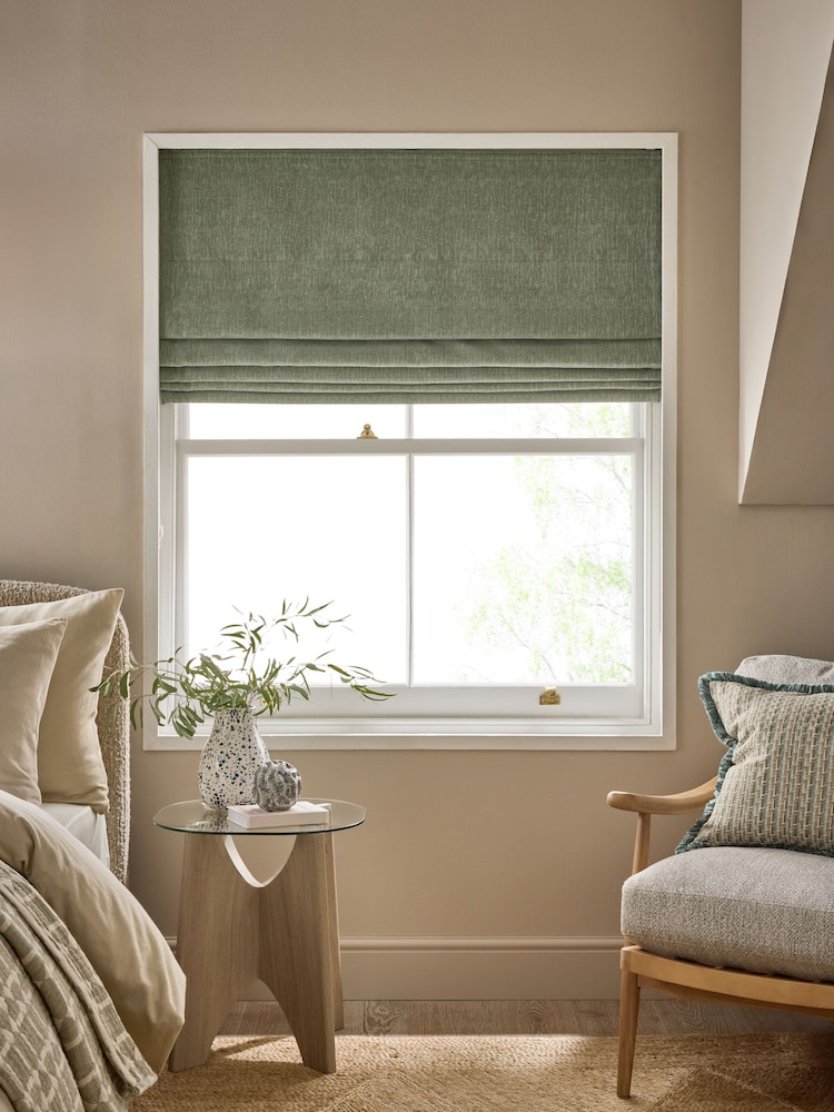Green Sage Ready Made Blackout Roman Blinds With Heavyweight Chenille - Image 1 of 8