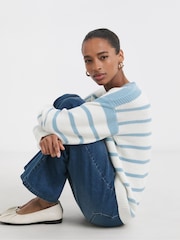 JD Williams Cream Stripe Crew Neck Jumper - Image 4 of 8