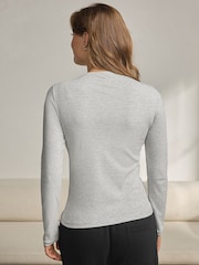 Grey Marl Hidden Support Ribbed Long Sleeve Top - Image 3 of 9