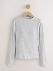 Grey Marl Hidden Support Ribbed Long Sleeve Top - Image 5 of 9
