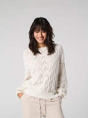 ONLY Cream Boatneck Pointelle Knitted Jumper - Image 1 of 5