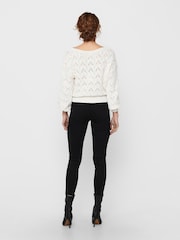 ONLY Cream Boatneck Pointelle Knitted Jumper - Image 3 of 5