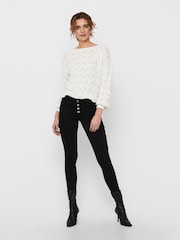 ONLY Cream Boatneck Pointelle Knitted Jumper - Image 4 of 5