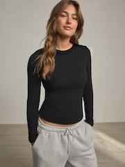 Black Hidden Support Ribbed Long Sleeve Top - Image 1 of 7