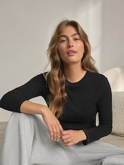 Black Hidden Support Ribbed Long Sleeve Top - Image 2 of 7