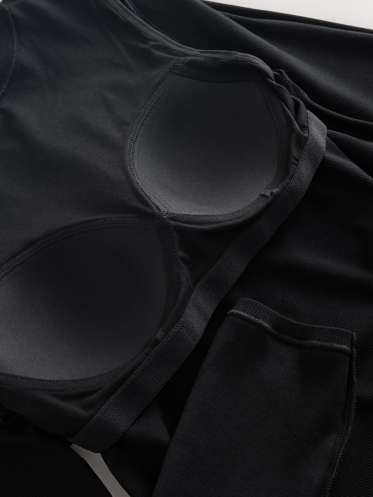Black Hidden Support Ribbed Long Sleeve Top - Image 9 of 9