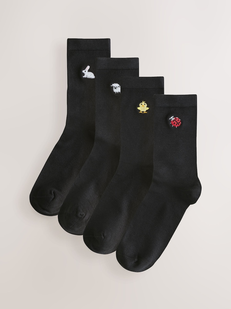Spring Animals Embroidered Motif Ankle Socks 4 Pack - Image 1 of 8