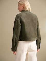 Khaki Green Faux Suede Zip Through Jacket - Image 4 of 8