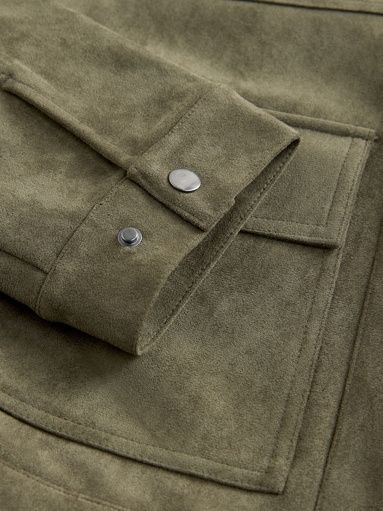 Khaki Green Faux Suede Zip Through Jacket - Image 8 of 8