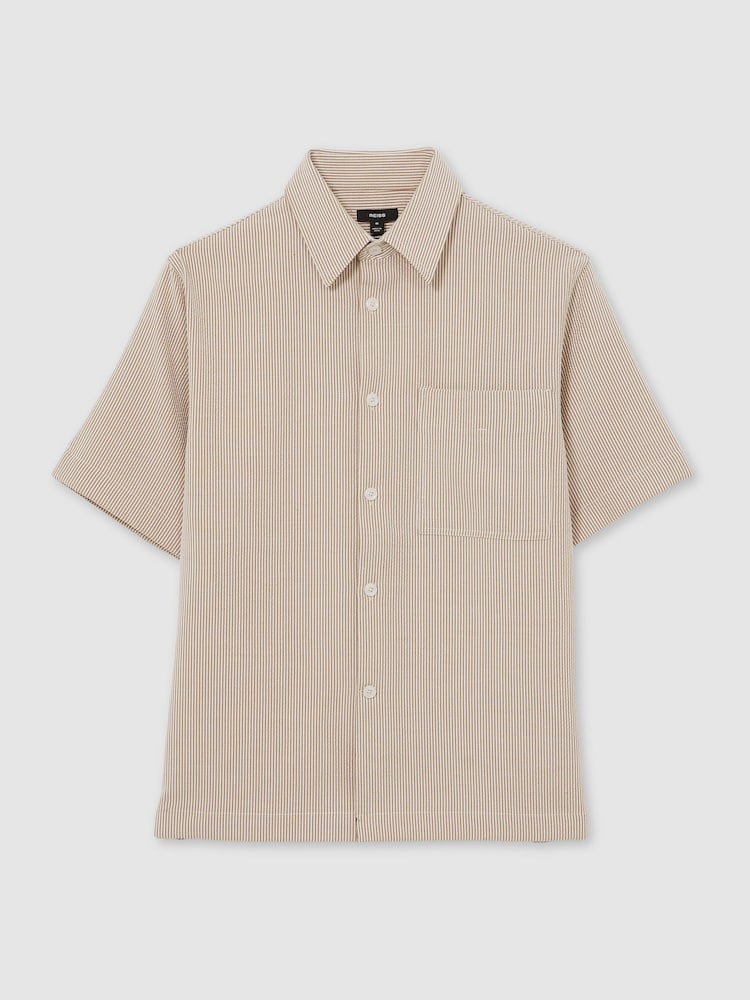 Reiss Oatmeal/White Sensei Seersucker Stripe Shirt - Image 2 of 6