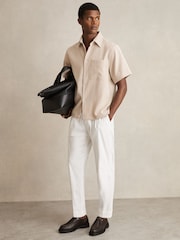 Reiss Oatmeal/White Sensei Seersucker Stripe Shirt - Image 3 of 6