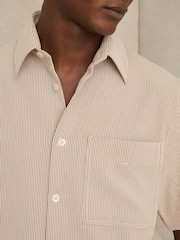 Reiss Oatmeal/White Sensei Seersucker Stripe Shirt - Image 4 of 6
