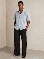 Reiss Soft Blue/White Sensei Seersucker Stripe Shirt - Image 1 of 5