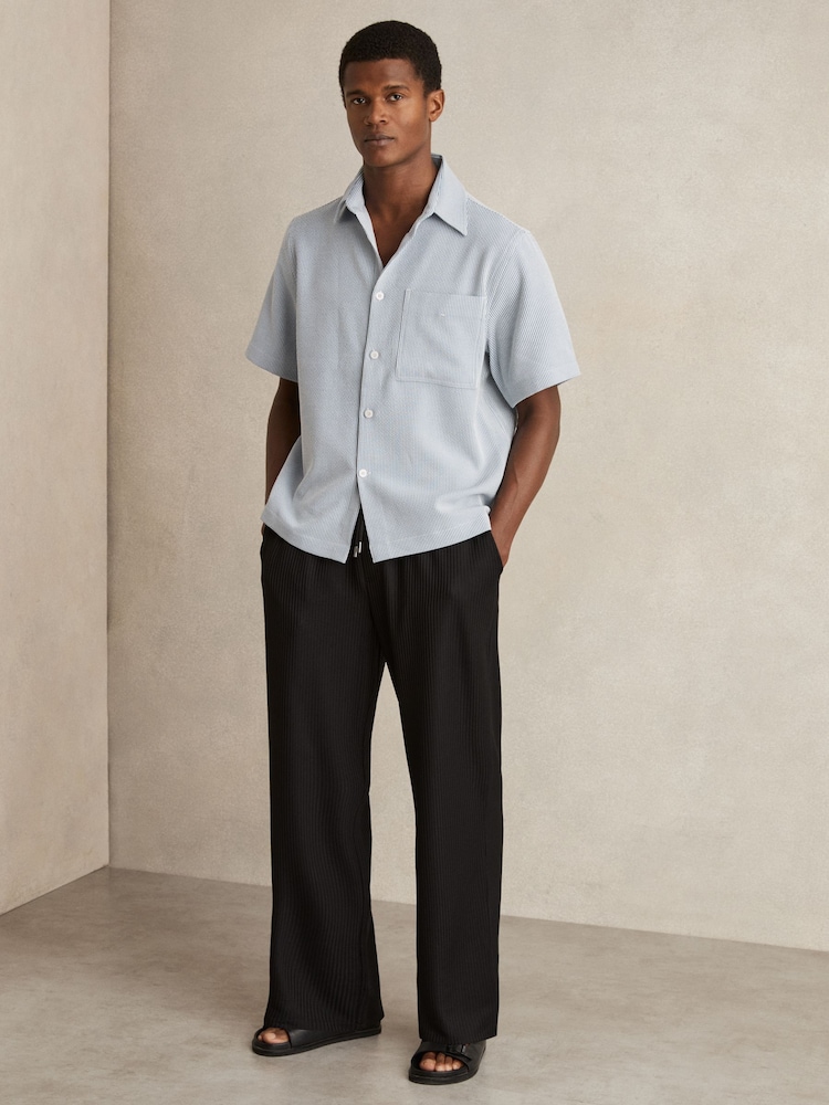 Reiss Soft Blue/White Sensei Seersucker Stripe Shirt - Image 1 of 5
