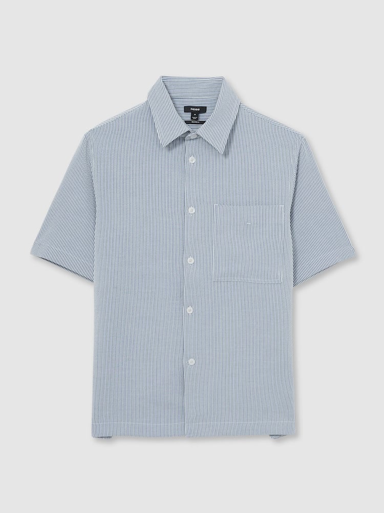 Reiss Soft Blue/White Sensei Seersucker Stripe Shirt - Image 2 of 5