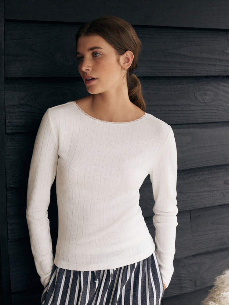 Cream Thermal Maximum Warmth Cosy Pointelle Long Sleeved Top - Image 1 of 10 Cream Thermal Maximum Warmth Cosy Pointelle Long Sleeved Top - Image 1 of 10