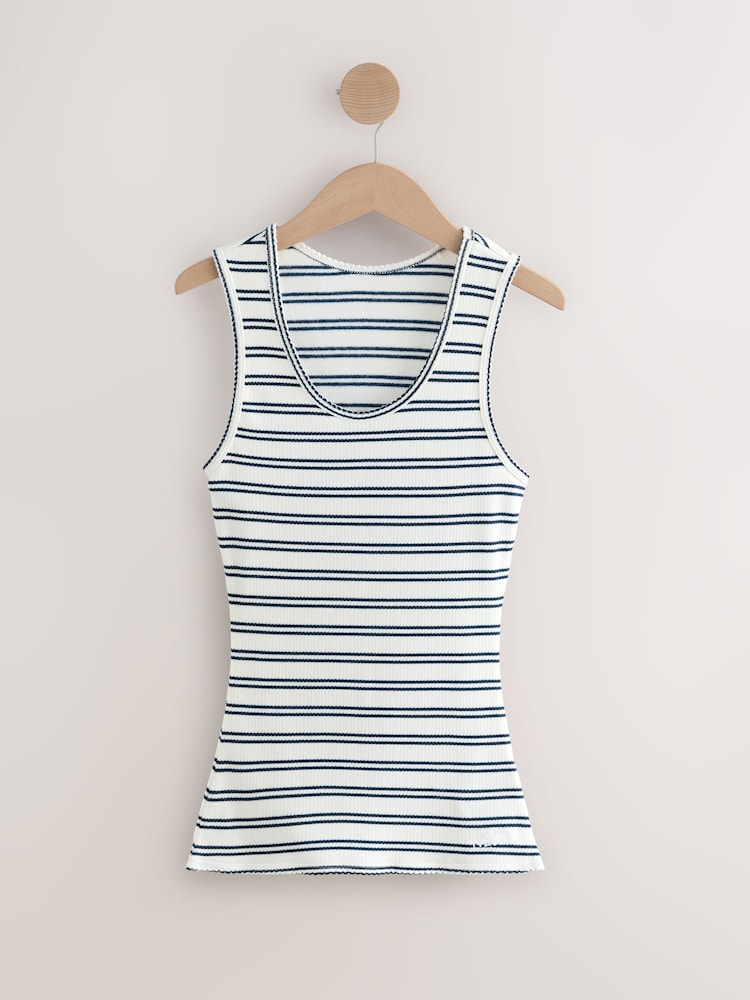 Navy/Cream Stripe Thermogen Maximum Warmth Rib Thermal Vest - Image 1 of 4