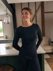 Black ThermoGen Maximum Warmth Pointelle Thermal Long Sleeve Top - Image 1 of 10