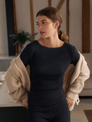 Black ThermoGen Maximum Warmth Pointelle Thermal Long Sleeve Top - Image 3 of 10