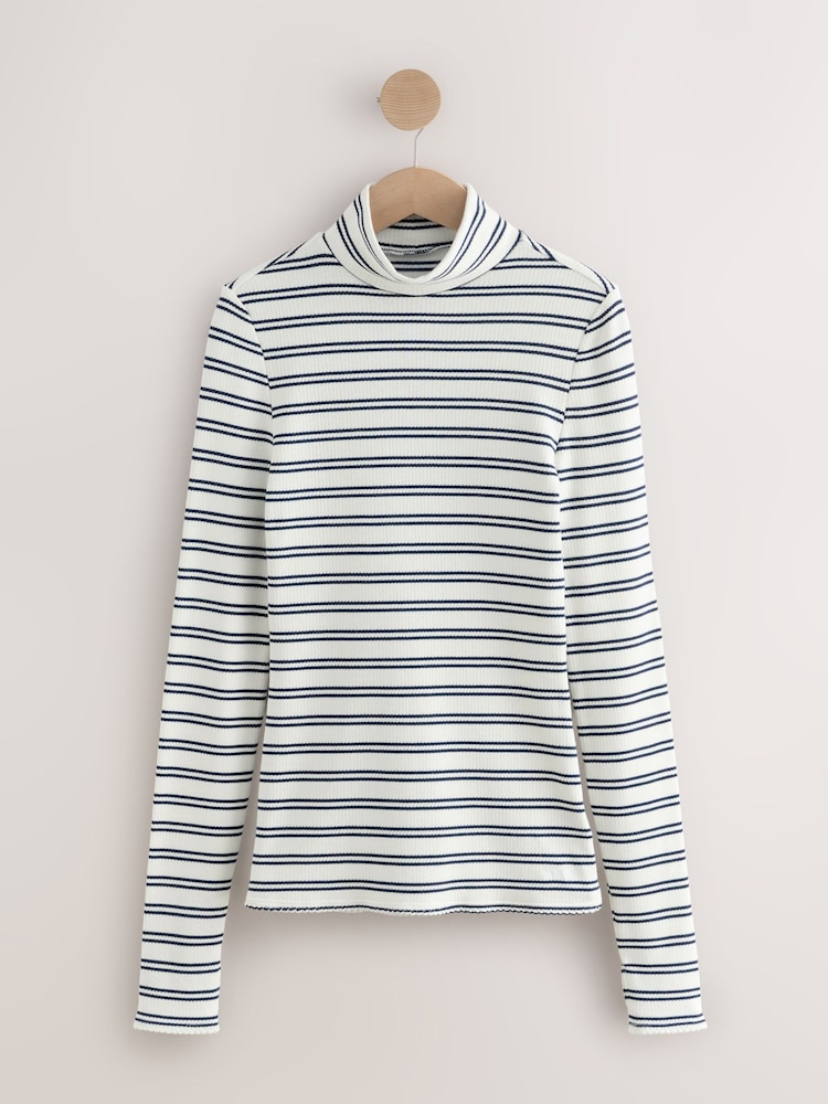 Navy/Cream Stripe Thermogen Maximum Warmth Roll Neck Thermal Top - Image 1 of 3