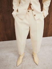 River Island Buttermilk Yellow Slim Barrell Leg Trousers - Image 1 of 6
