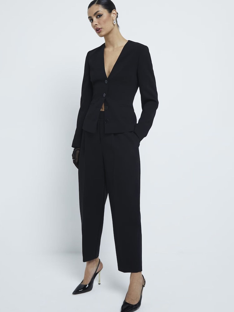 Zwart - River Island Slim Barrell Leg Trousers - Image 3 of 6