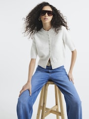 Cream - River Island kratek rokav; s kratkimi rokavi Button pletena jopa - Slika 1 iz 6