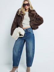 River Island Light Brown Short Plush Faux Fur Jacket - Image 2 of 6