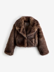 River Island Light Brown Short Plush Faux Fur Jacket - Image 5 of 6