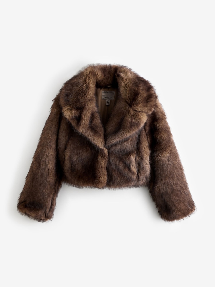 River Island Light Brown Short Plush Faux Fur Jacket - Image 5 of 6