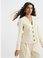 River Island Buttermilk Yellow Petite Button Front Blazer - Image 1 of 6