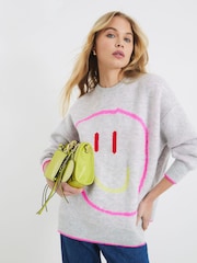 River Island Grey Oversized Smiley Jumper - Image 1 of 6